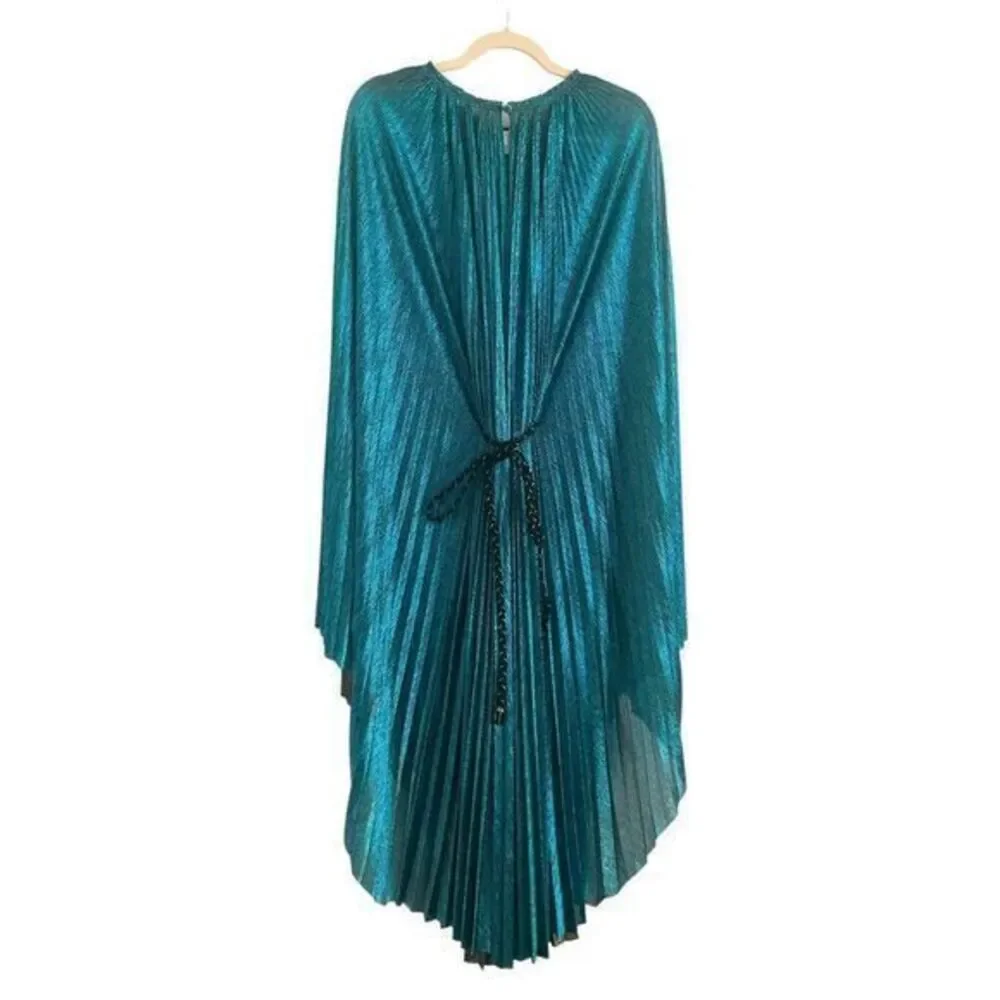 Forte Forte Kaftan Dress Pleated Lame Tulle Emerald Blue Metallic‎ Size 4 - Picture 9 of 16
